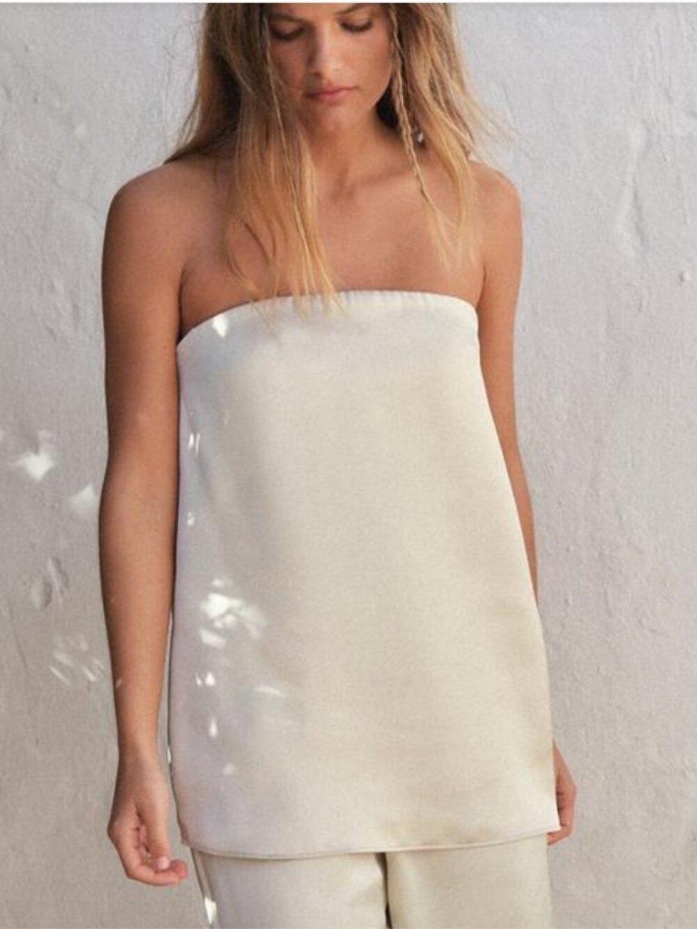 Zara Satin Bandeau Top NWT — Champagne Strapless Top, Size L